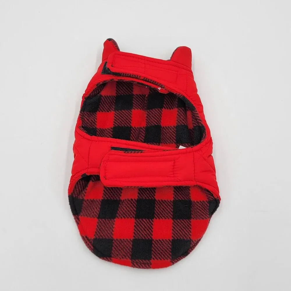 Coleman XSmall Buffalo Plaid Gingham Fleece Quilted Dog Coat Camping Holiday